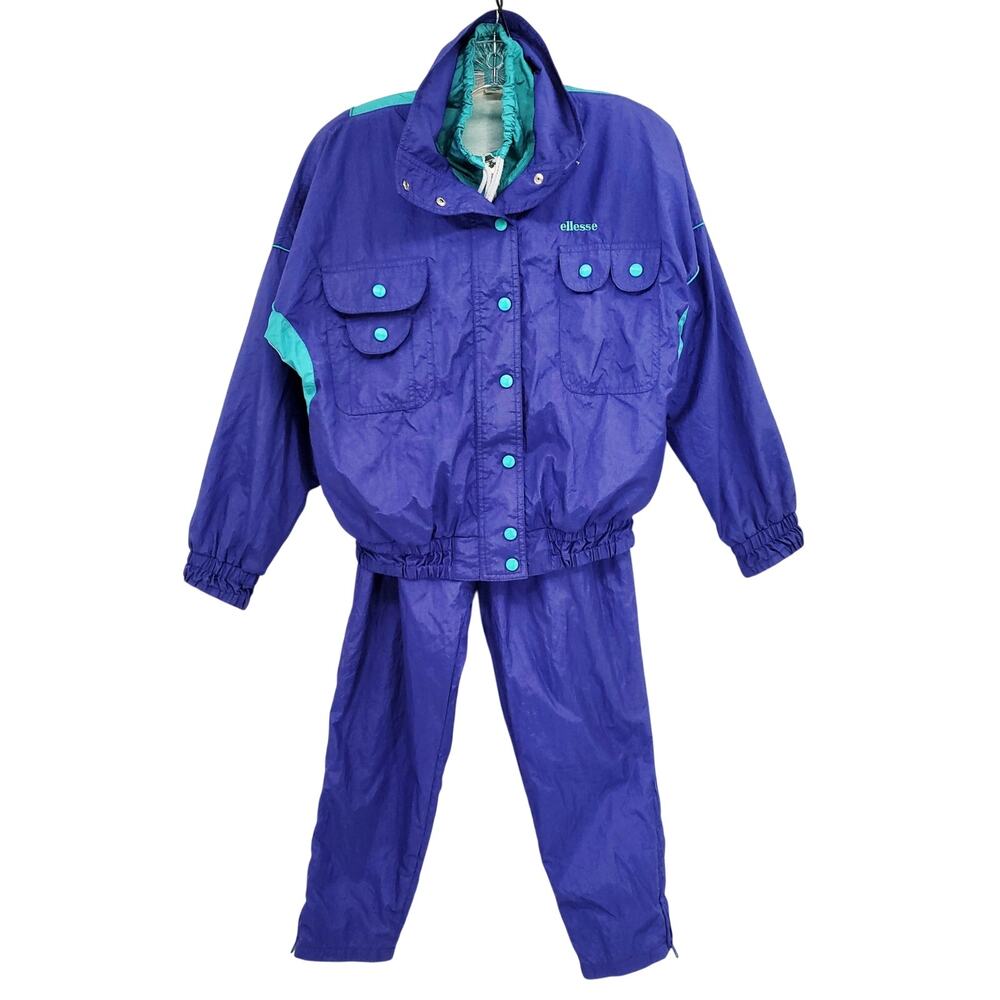 VTG ellesse Tracksuit Purple Teal Blue White Colorblock Set Women's Sz S Petite